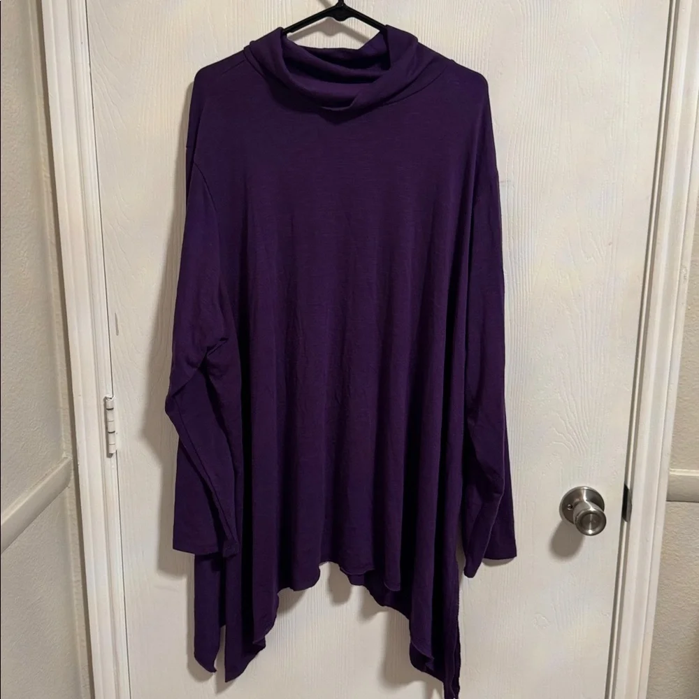 Terra & Sky Women's Plus Size Slub Sharkbite Tunic‎ Length Cowlneck Knit Top 4X